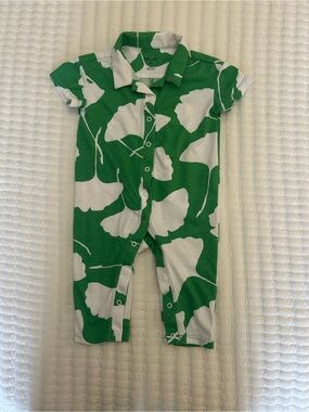 Diane Von Furstenberg for Target Green & White Ginkgo-Print Baby Romper 3-6M